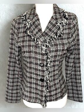 Rave Blazer Plaid Jacket Black White Pink with Fringe Women Size Small